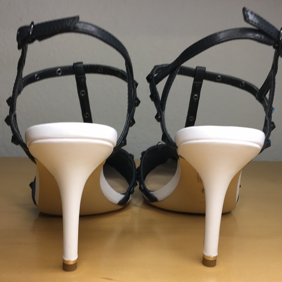 WHBM Gianna Studded B&W Black & White Pump Strappy Sandals Heels, Sz 8.5, NWT - Picture 4 of 12